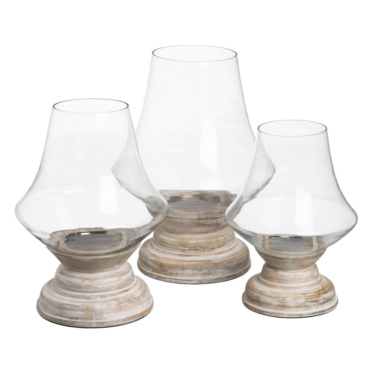 Ljusstakar Vit Trä Glas 33 x 33 x 43 cm